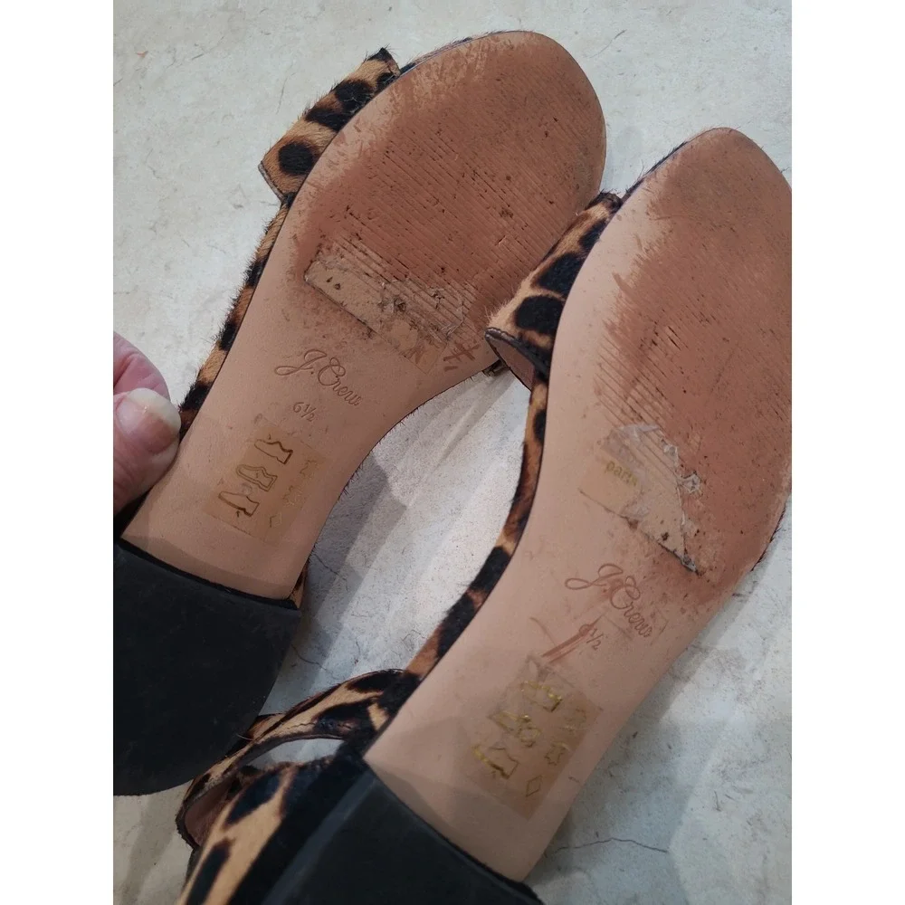 J.Crew Leopard Print Calf Hair Ankle Strap Flat‎ Sandal Women's  SZ 6.5 career